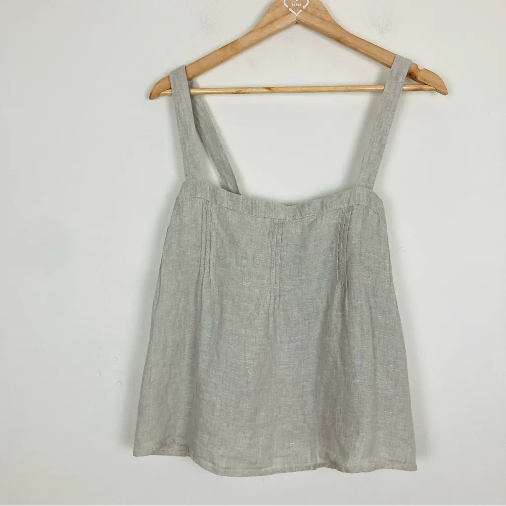 J. Crew 100% linen relaxed fit tank top with bow at back. In tan color. Large. - Image 2