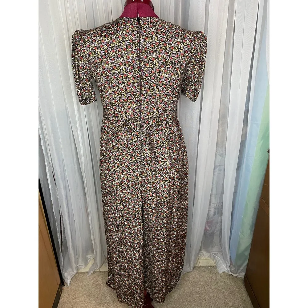 jumpsuit 1990s floral smocked top cottagecore pink yellow purple Size 26 - Image 4