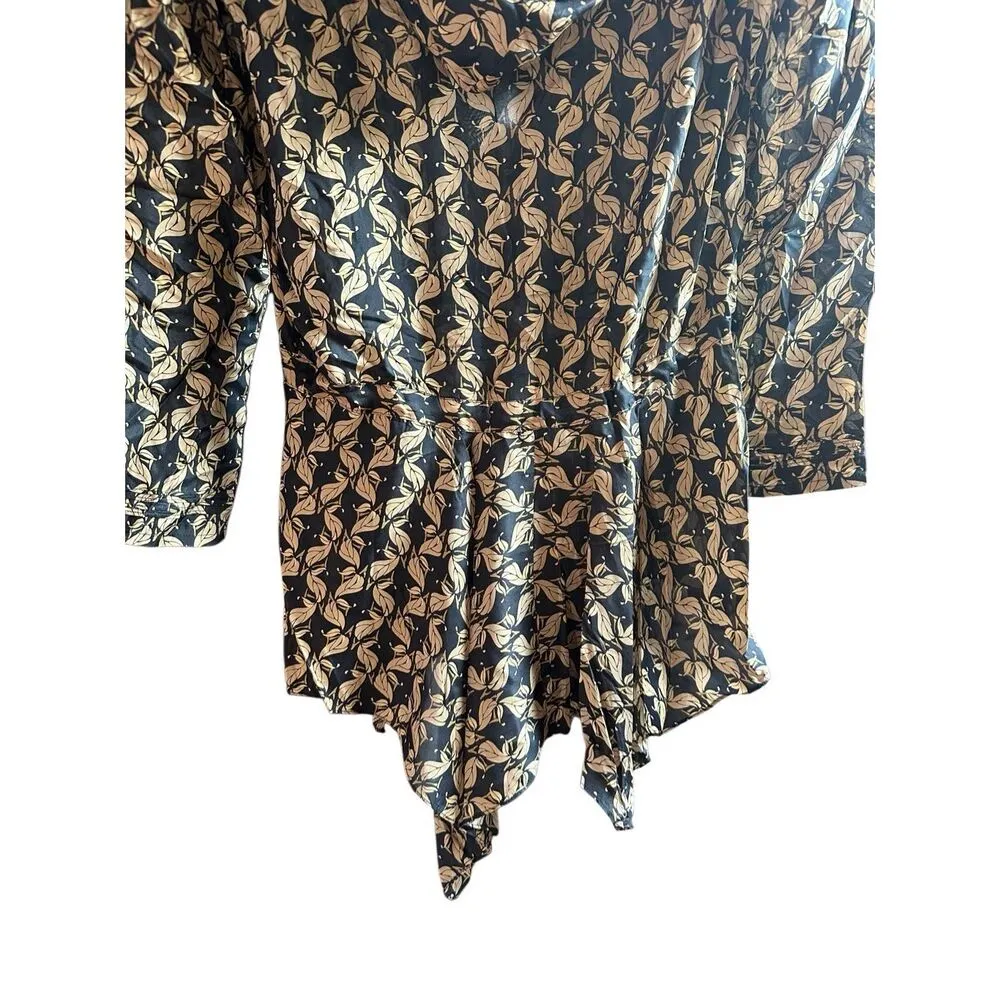 Johnny Was Womens Black Cream Dress Silk Tunic Cover Up Floral Cinch Waist Hoode - Image 5