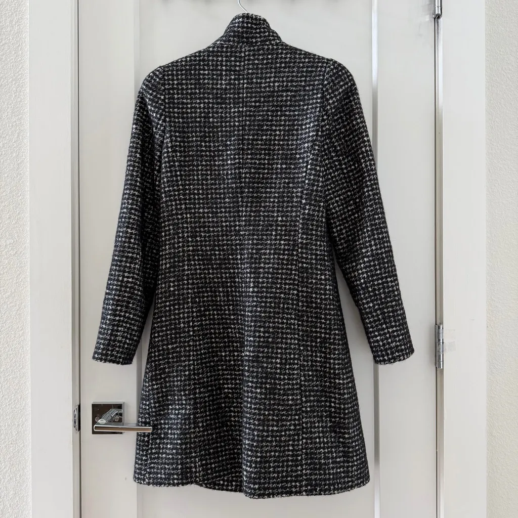 Cinzia Rocca Tweed Houndstooth Coat Wool Blend Size 2 Black - Image 5