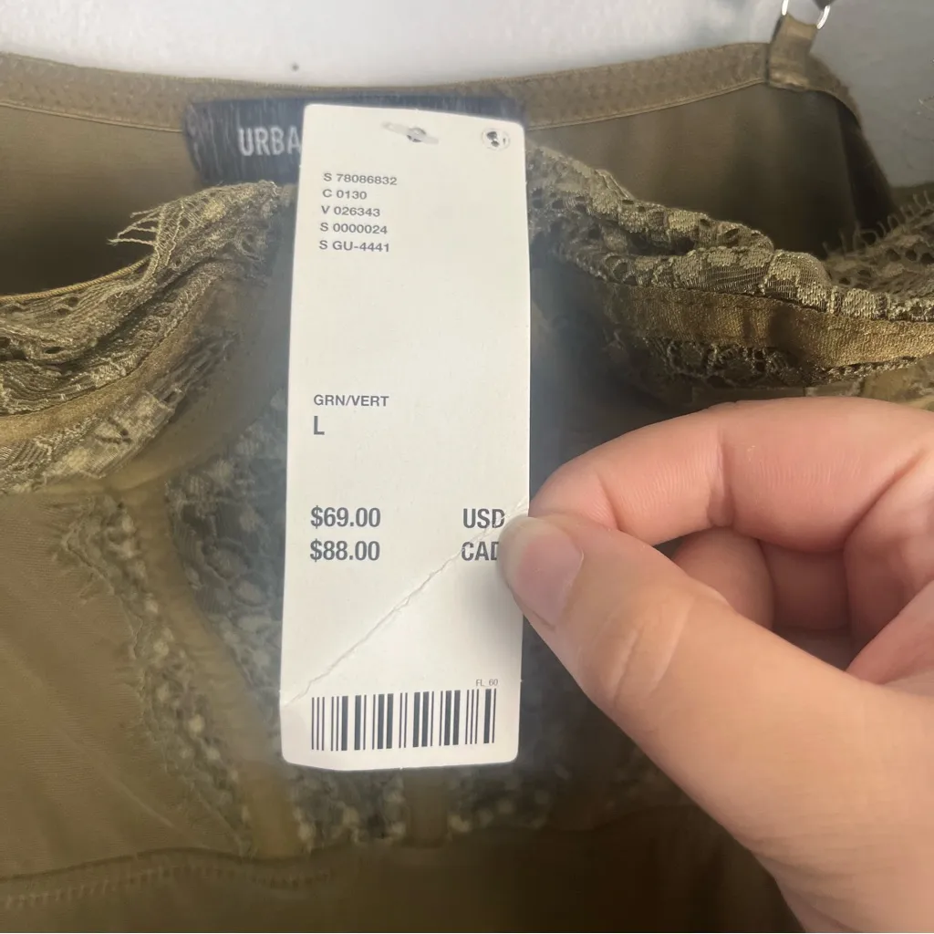 NEW Urban Outfitters Bustier Mini Slip Dress Lingerie Lace Large Green - Image 5