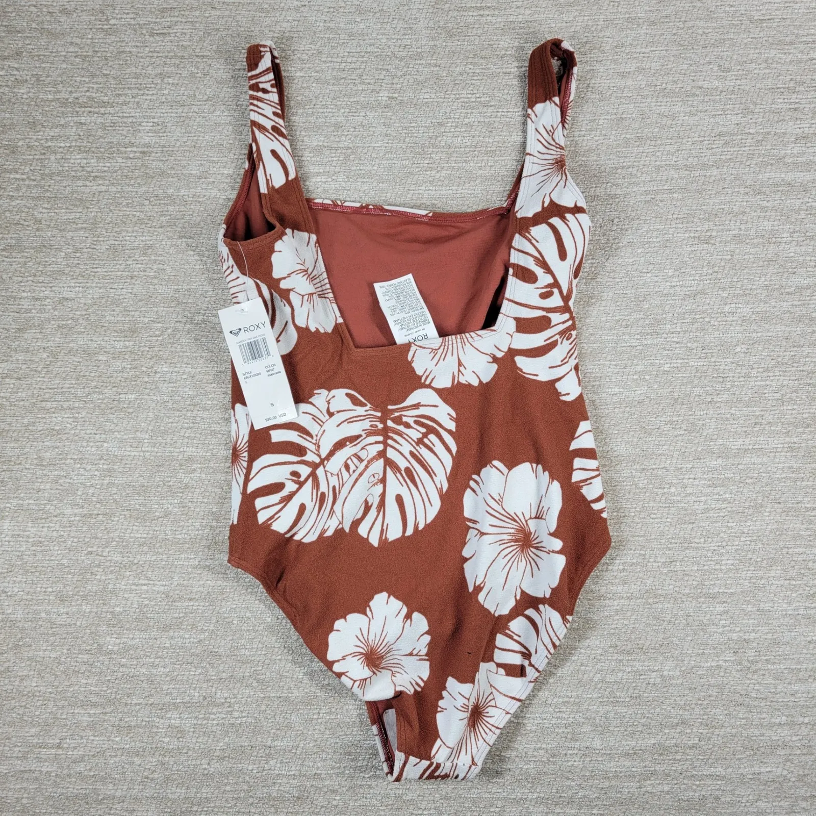 Roxy Garden Trip One Piece Swimsuit Size S Brown Tropical Floral Print - Image 11