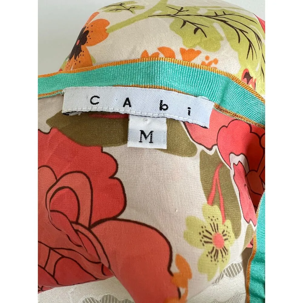 CAbi 100% Floral Print Open With Tie Front Kimono Top Medium - Image 6