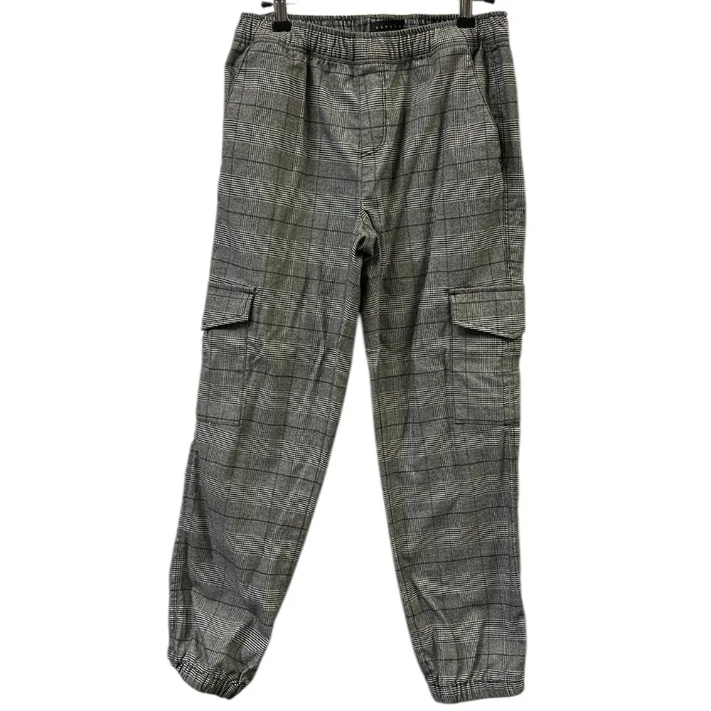 Sanctuary Houndstooth Gray Plaid Cargo Joggers Elastic Waist and Hem Womens XS - Image 2