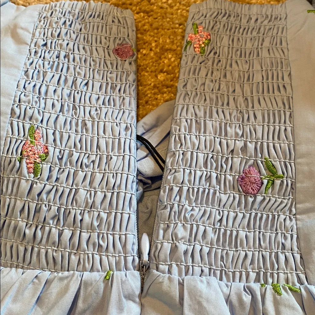 ENGLISH FACTORY Floral Embroidered Puff Slv Babydoll Powder Blue Multi XS *flaw - Image 15