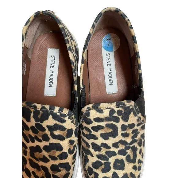 Steve Madden Womens 7.5 Safary Sneakers Leopard Print Slip On‎ Flat Shoes - Image 3