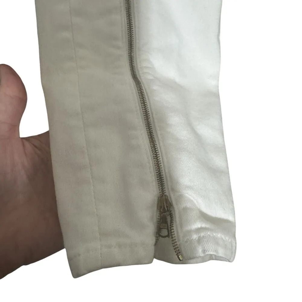 7 For All Mankind CROPPED ZIPPER Skinny Jeans White 28 Full Zip Leg FLAW - Image 6