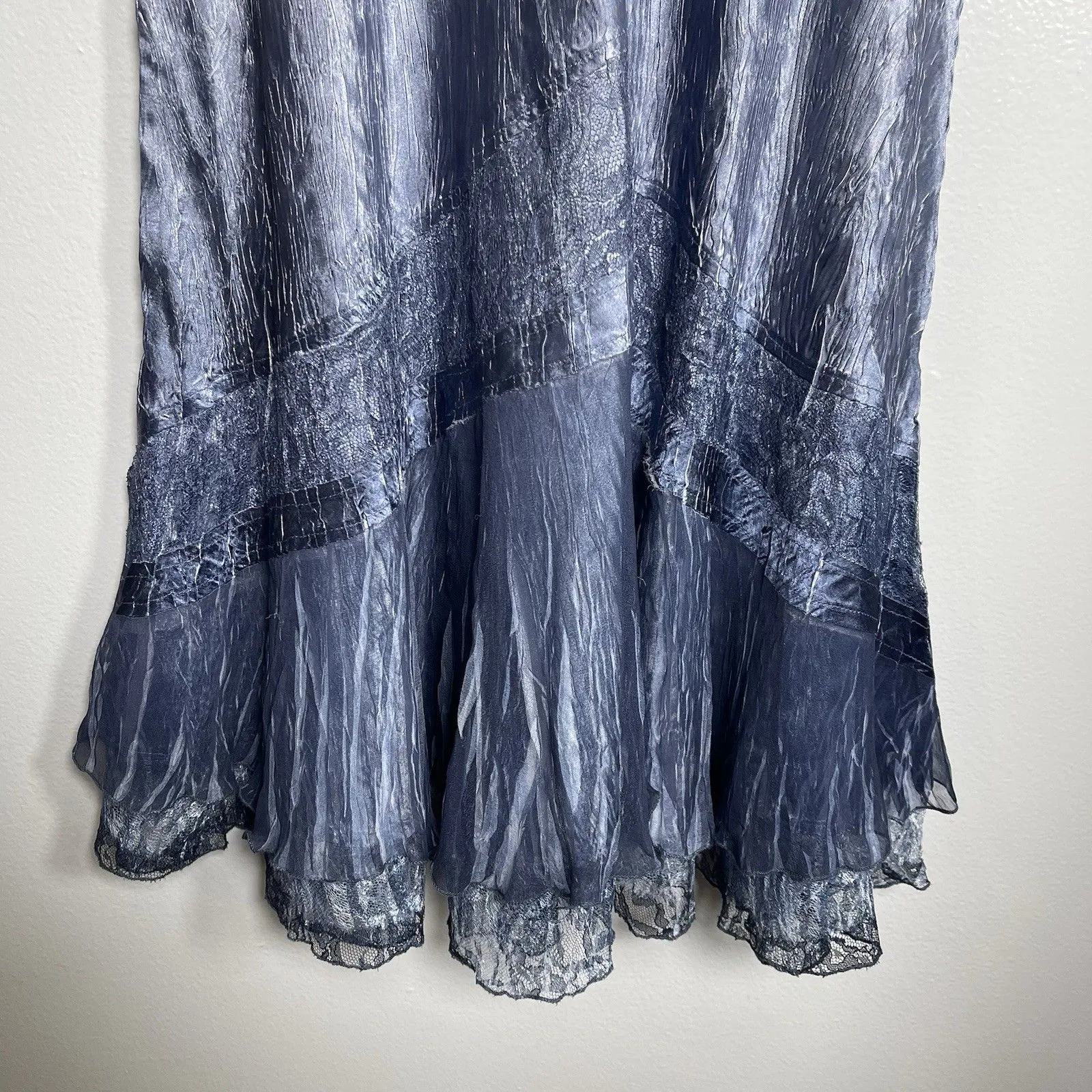 KOMAROV Beaded Charmeuse Chiffon Tiered Dress Small Blue Ombré Formal Designer - Image 3