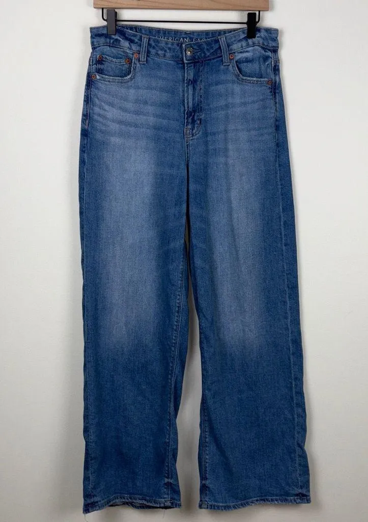 American Eagle Baggy Wide Leg Jeans Women’s Size 4 High Rise Stretch Blue Denim - Image 2
