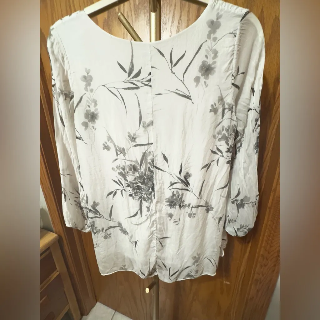Rosemarine Made In Italy 100% Silk Floral Balloon Hem Blouse Top Small White - Image 8