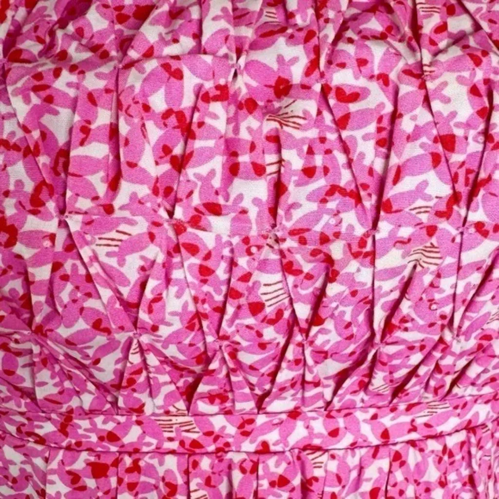 Vintage 90’s Lilly Pulitzer White Label Cotton Strapless Fish Print Dress Pink 2 - Image 2