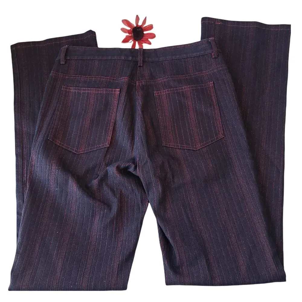 Elie Tahari Womens Pants Sz 6 Black Red Shimmer Stretch Retro Minimalist Stripe - Image 7