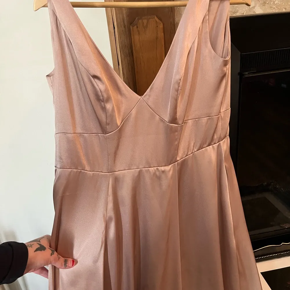 Gold Champagne Satin Bridesmaid Dress - Image 3