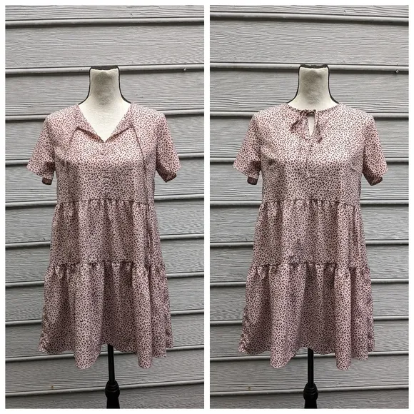 Shein Animal Print Short Sleeve Tiered Dress - Image 2