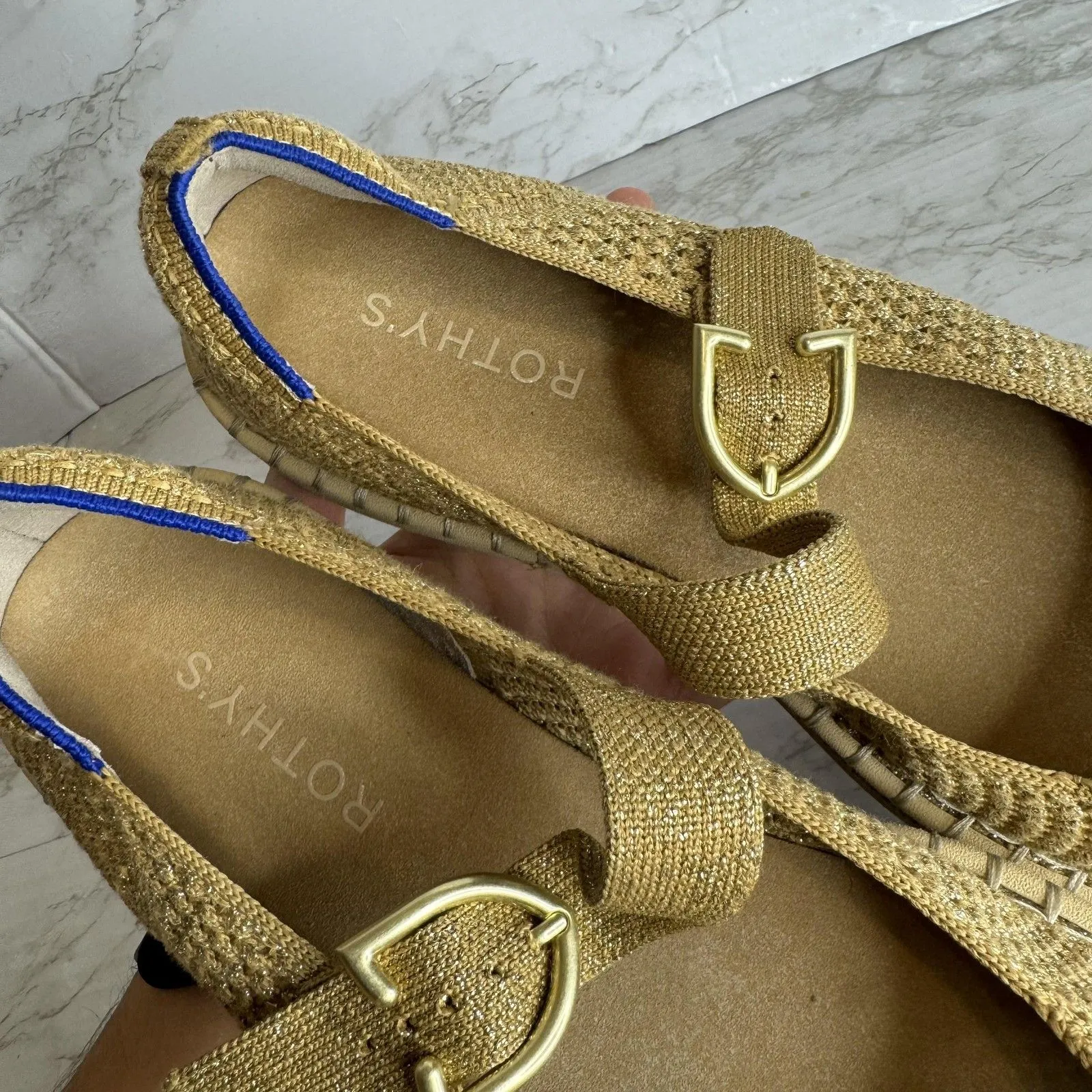 Rothys Shoes Womens Size 9.5 Mary Jane Flats Comfort Buckle Washable Ballet Gold - Image 10