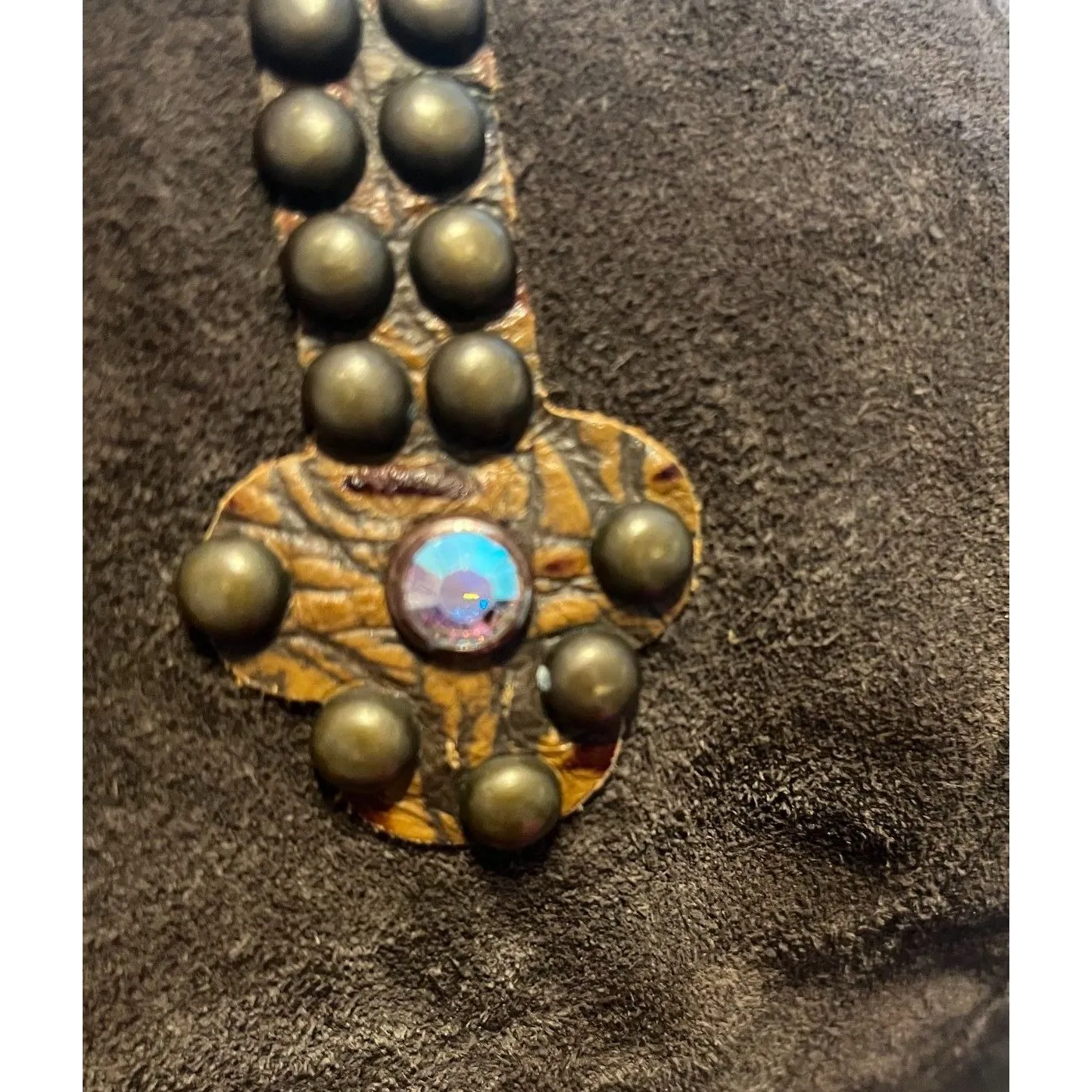 Gypsy Soule Brown Suede Boots Western Tooled Leather Swarovski Crystal Cross 10 - Image 9