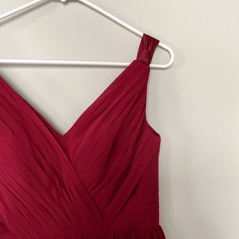 Azazie red knee length v-neck formal dress chiffon style ruched prom size small - Image 2