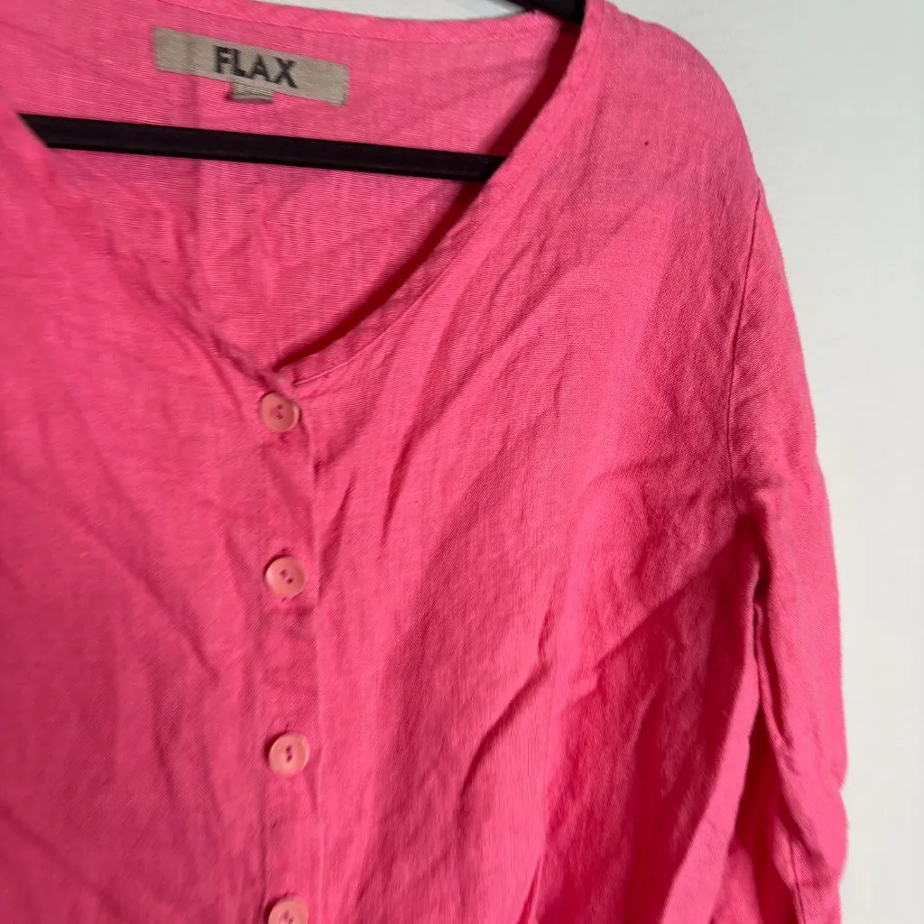 Flax pink linen cropped button down top - Image 2