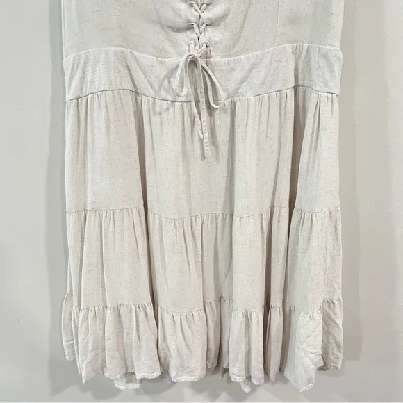 Lulus Wondrous Ways Oatmeal Beige Lace-Up Ruffle Tiered Sleeveless Mini Dress XL - Image 7