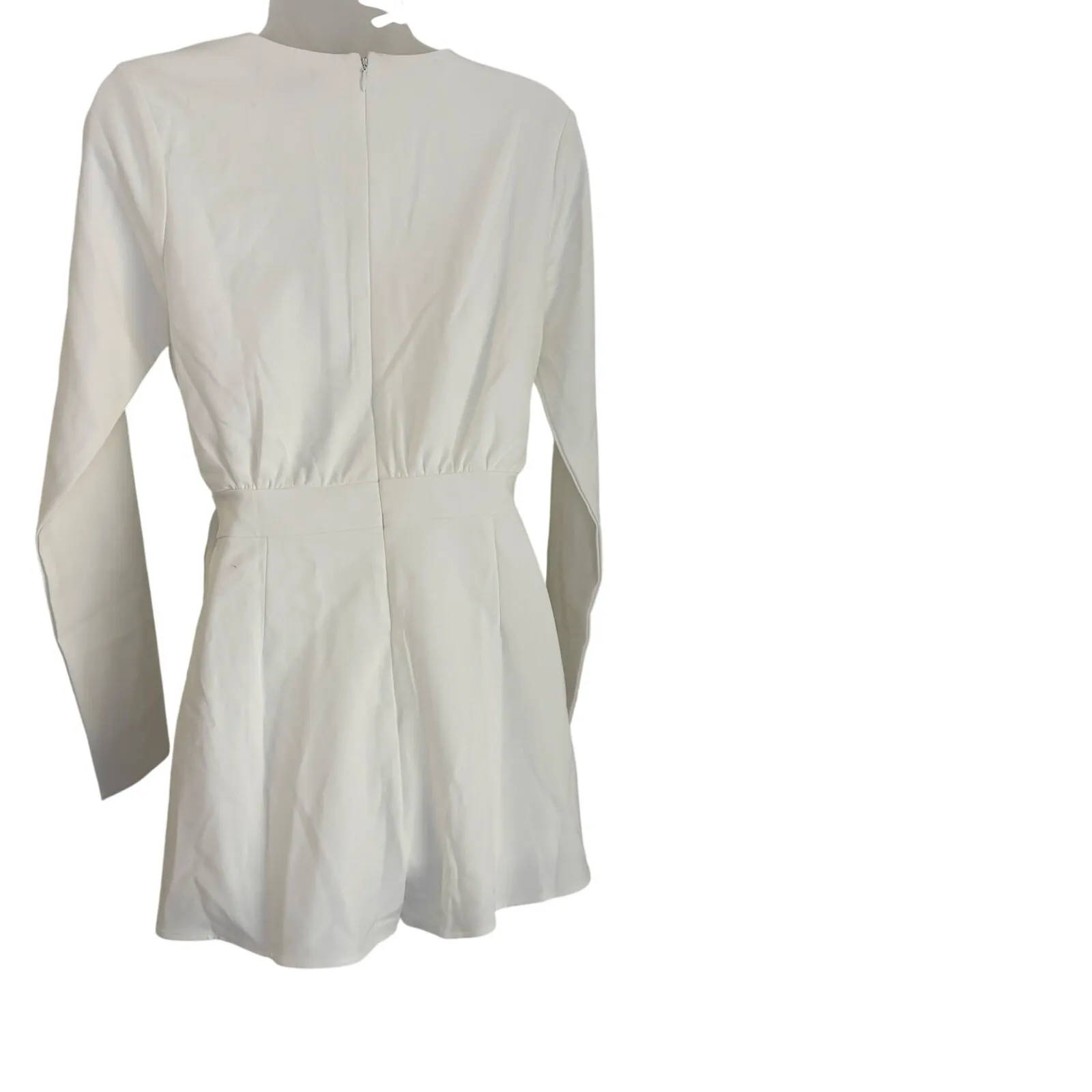 Lulus White Rooftop Bar Long Sleeve Wrap Mini Skort Romper Belted V Neck Bridal - Image 3