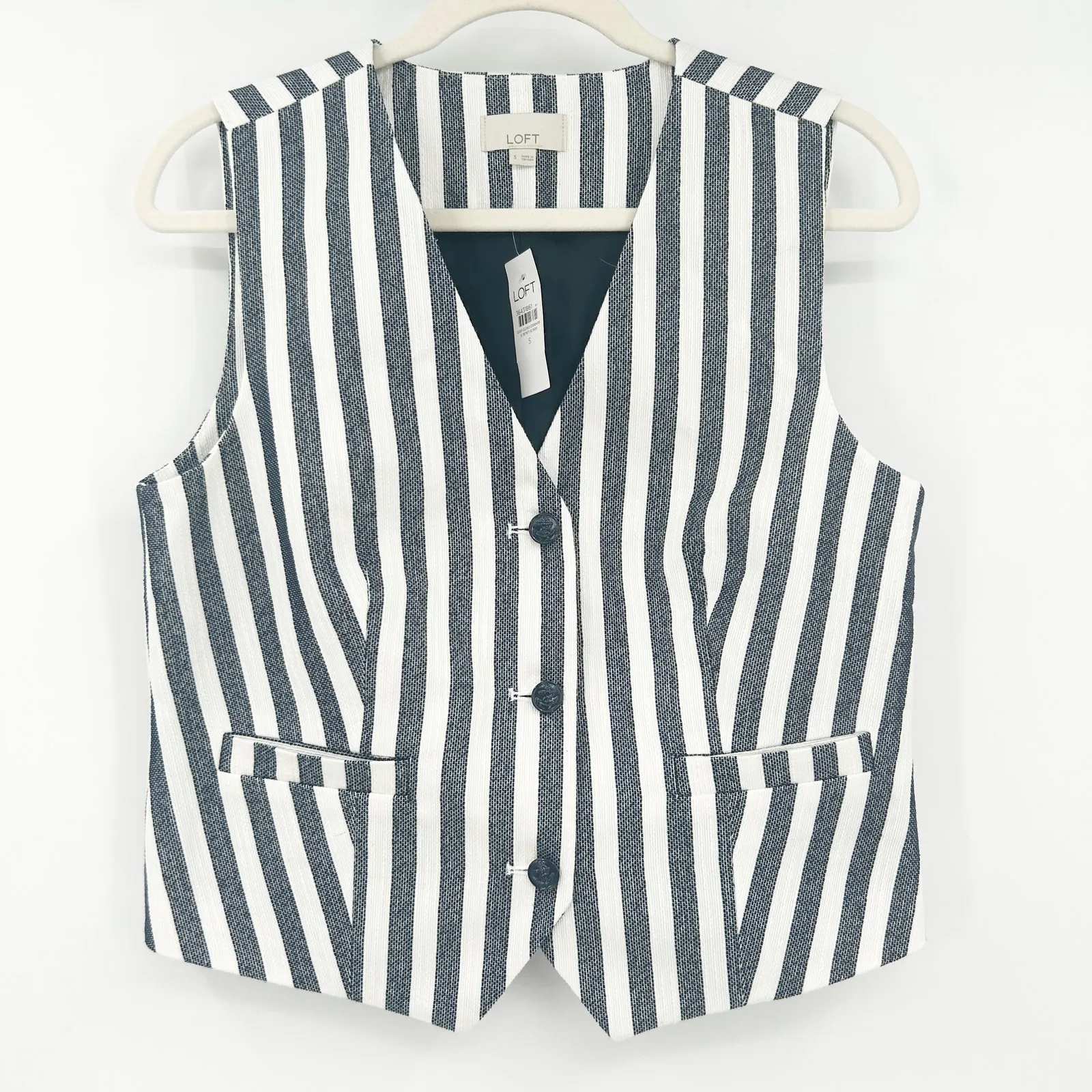 NWT LOFT Womens Preppy Nautical Coastal Textured Buttoned Striped Vest Size‎ S - Image 2