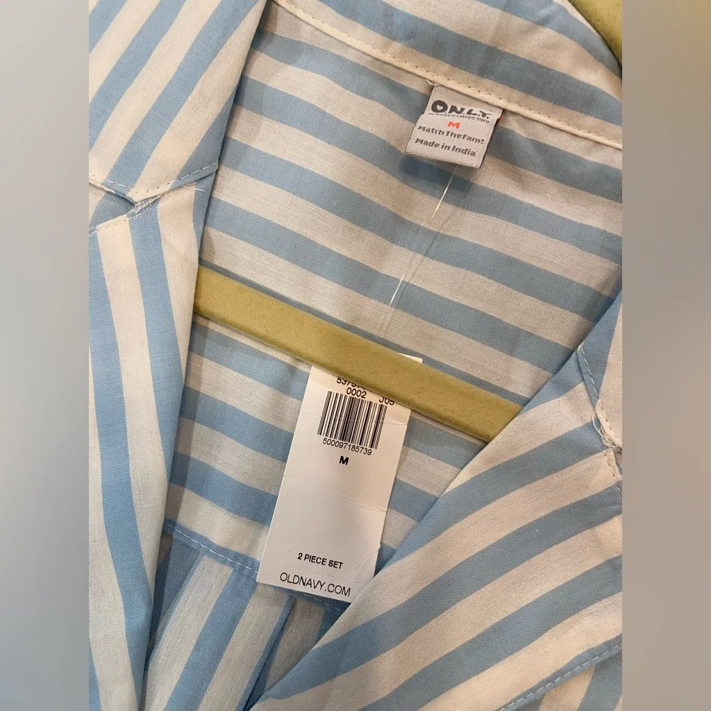 Old Navy NWT  Size M Blue White Stripe Long Sleeve Button Front Pajama Top - Image 8
