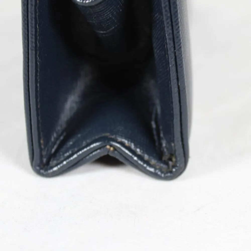 Vintage 1950s Navy Faux Leather Handbag with Art Deco Latch & Metal Chain Blue - Image 12