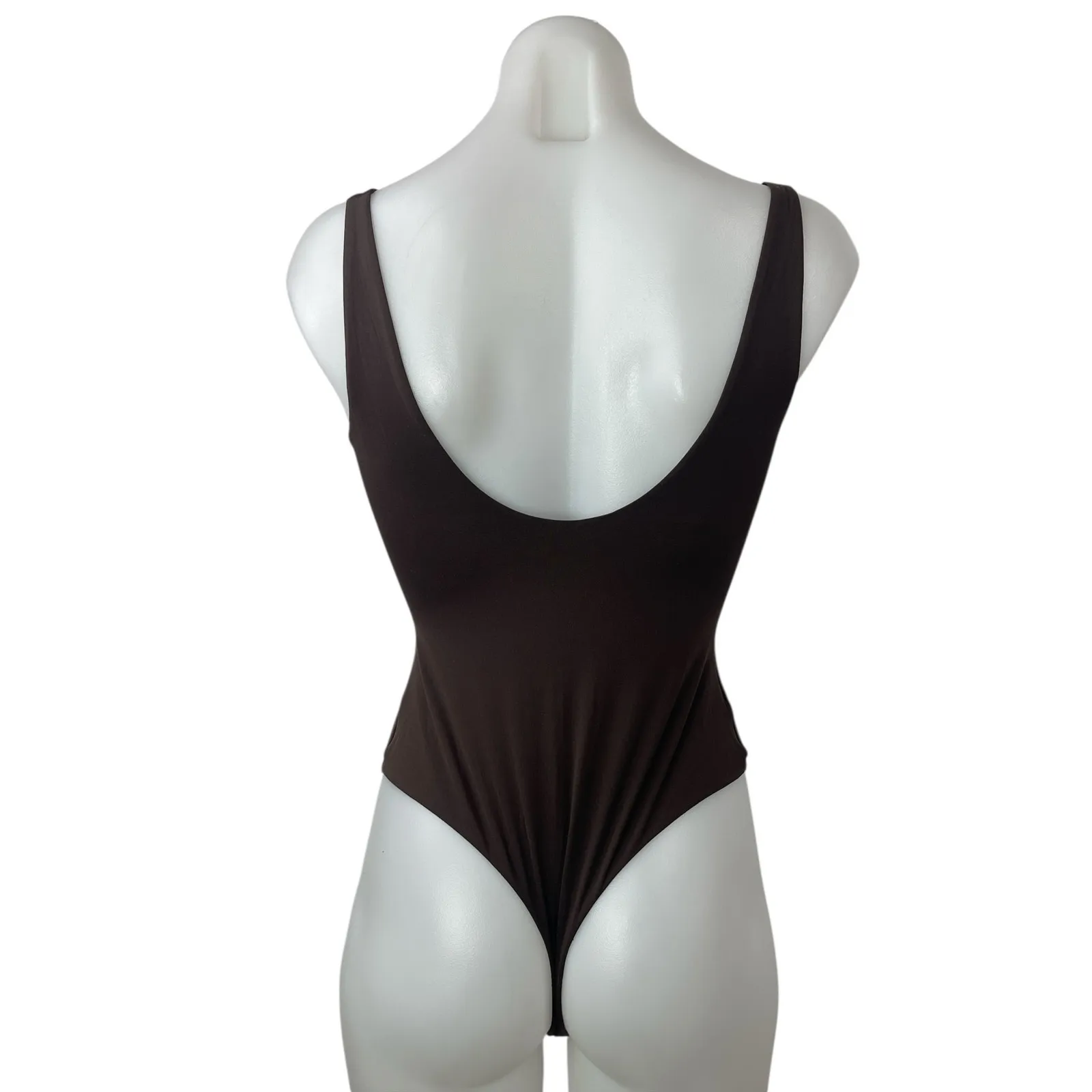 Skims Women's Dark Brown Sleeveless Open Back Thong Tank Bodysuit Top Size M - Image 2