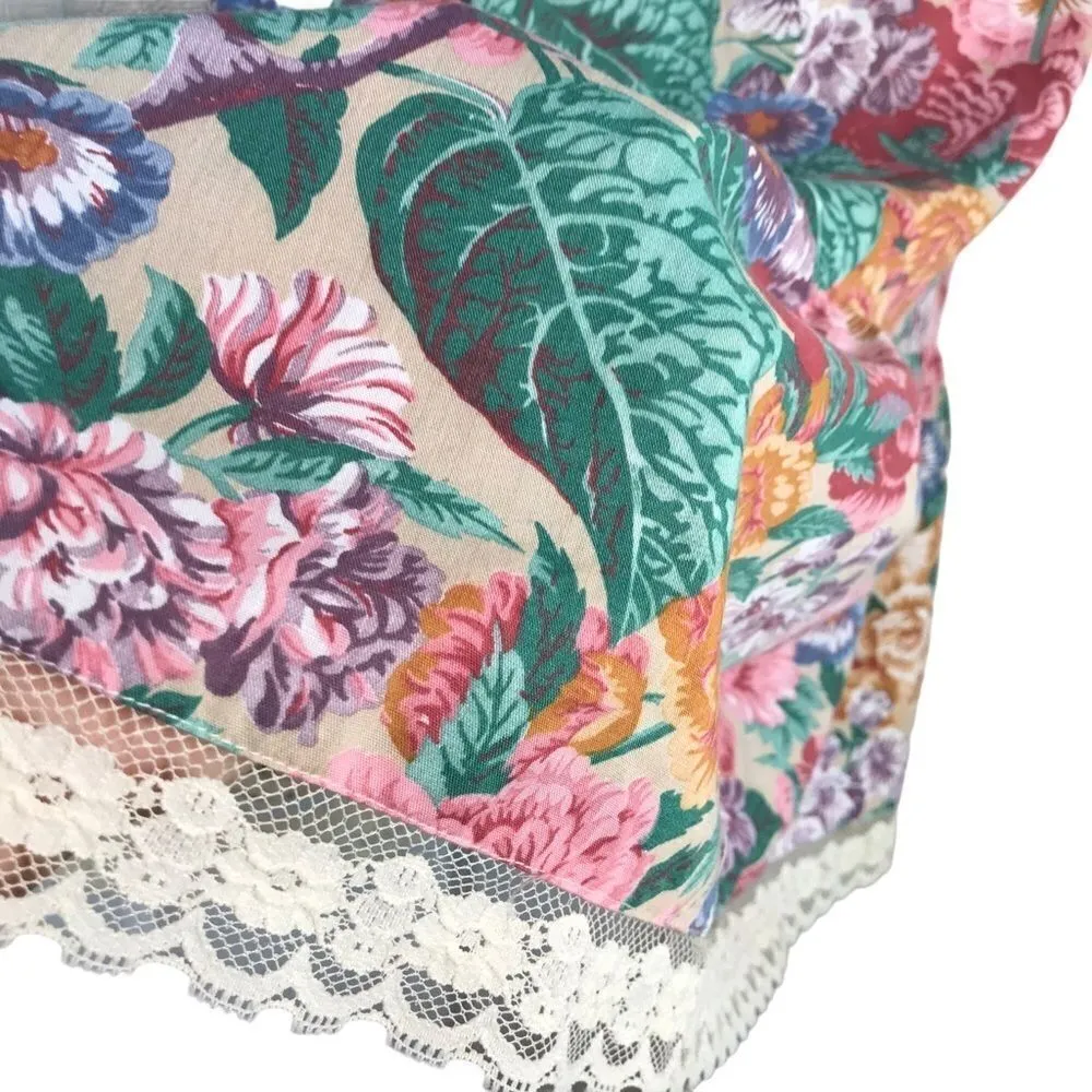 Vintage Prairie Floral Ruffle Midi Skirt XS Green - Image 4