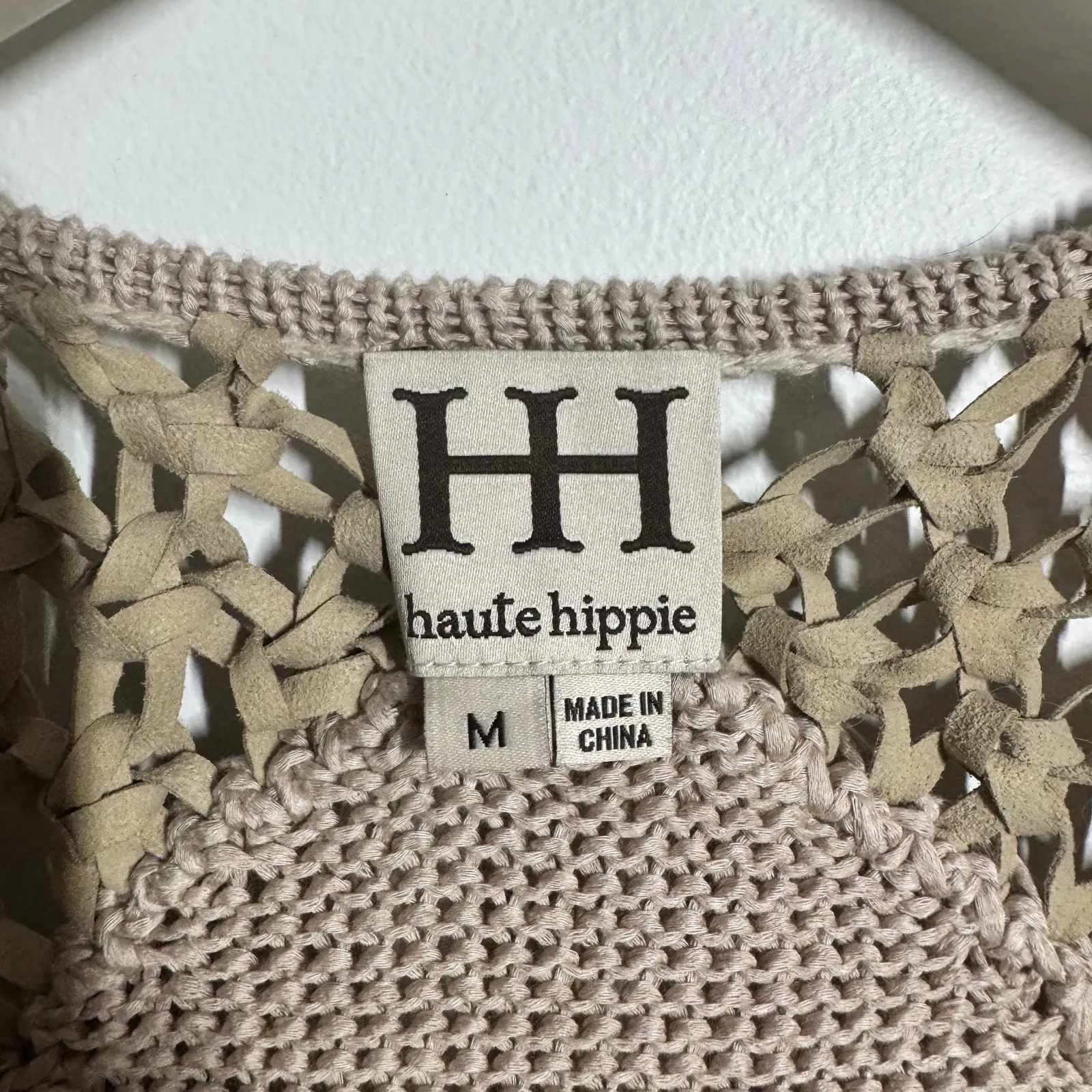 Haute Hippie Cardigan Women M Tan Knit Fringe Cotton Boho Western Fall Country - Image 7