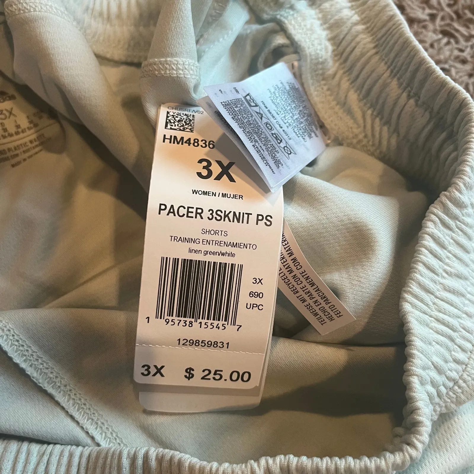 NWT! Adidas Women's Green / White Pacer 3 Stripes Knit Athletic Shorts Size 3X - Image 3