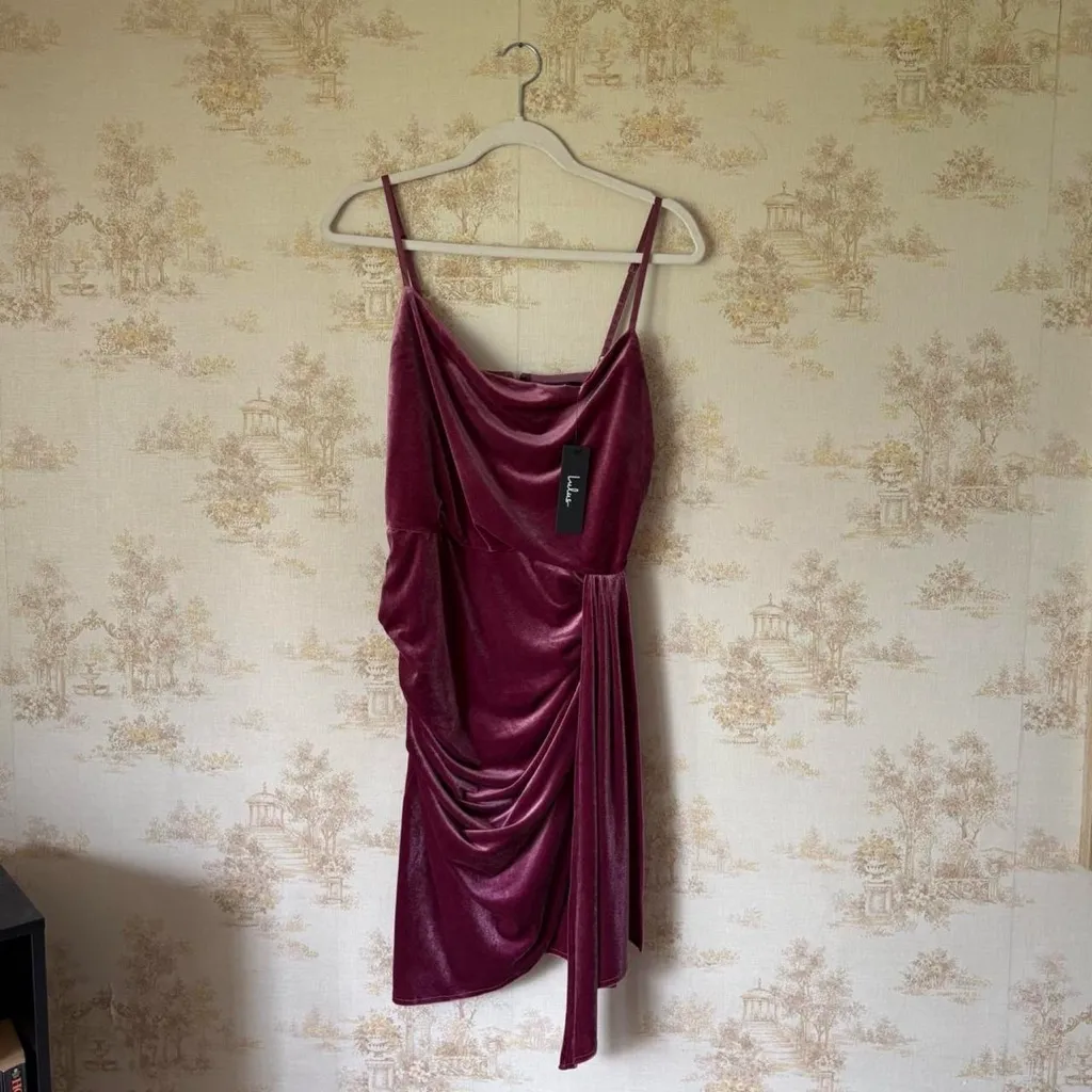 Lulu’s Living It Luxe mauve velvet tulip cowl neck stretchy mini dress NWT L - Image 4