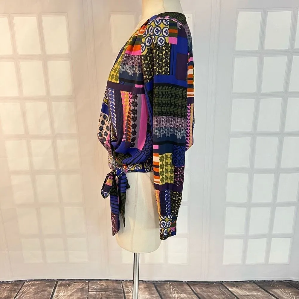 Peyton Jenson Evereve Cora patchwork colorful wrap top size xs - Image 10
