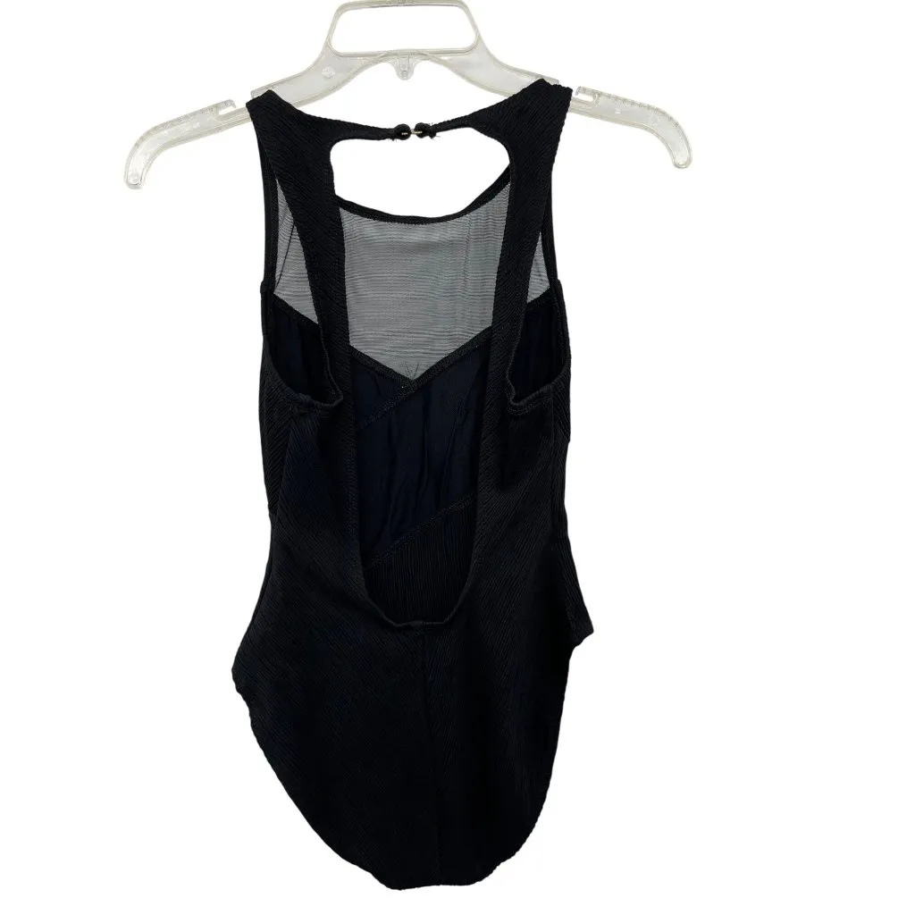 Vintage Anne Cole Collection Black Ribbed One Piece Swimsuit Sz 8 Sheer Top Used - Image 2