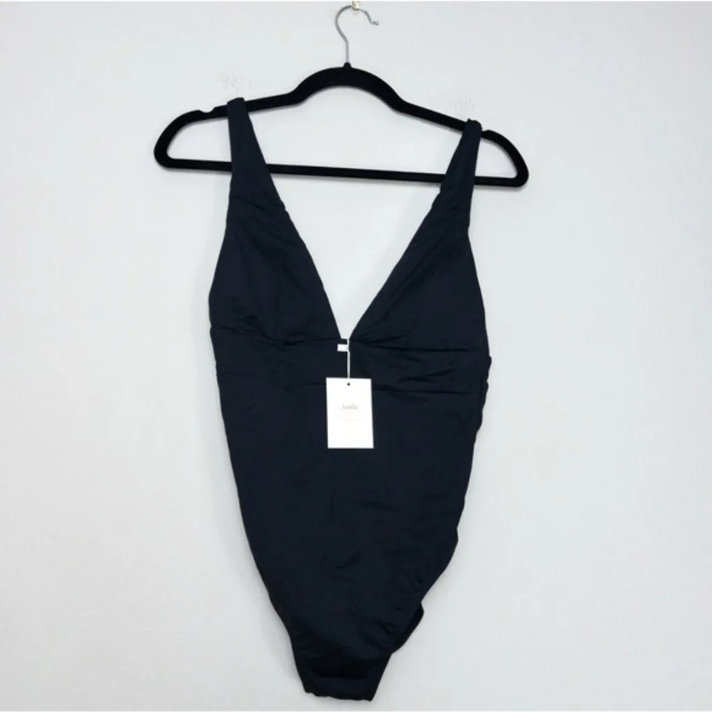 NWT Andie The Sardinia One Piece Swimsuit M Black Vneck Flat - Image 5