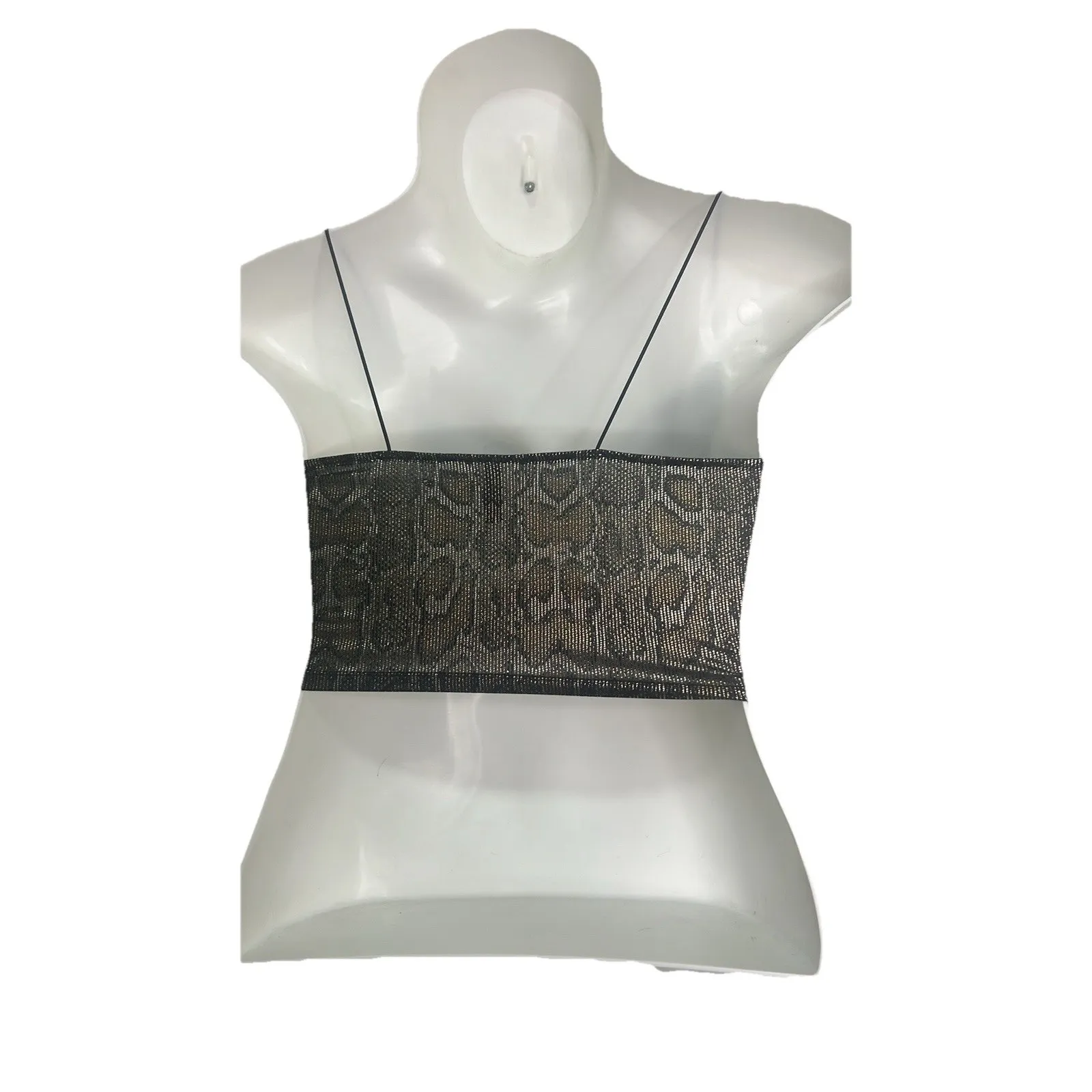 H&M Black / Gold Metallic Snake Print Cami XSmall Crop . Club, Boho, Festival - Image 2