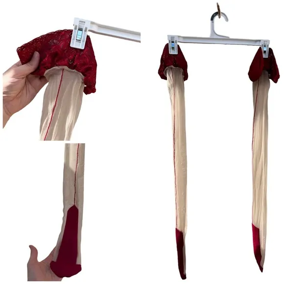 Plus size Red trimming seam nude lace thigh high - Image 2