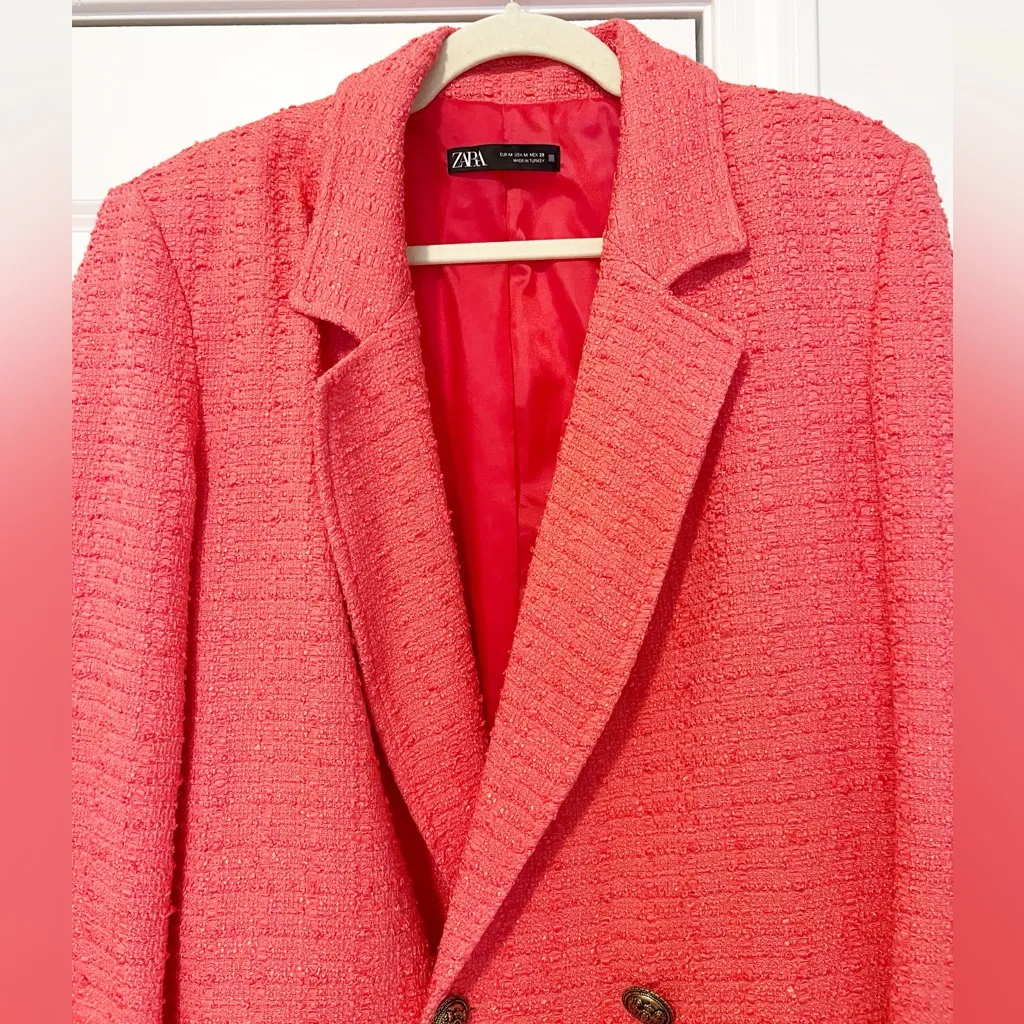 Zara Textured Tweed Oversized Blazer - Image 4