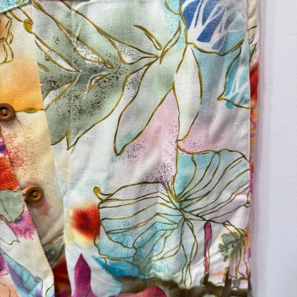 Coldwater Creek Linen Blend Tropical Floral Long Sleeve Long Blazer Jacket PM - Image 10