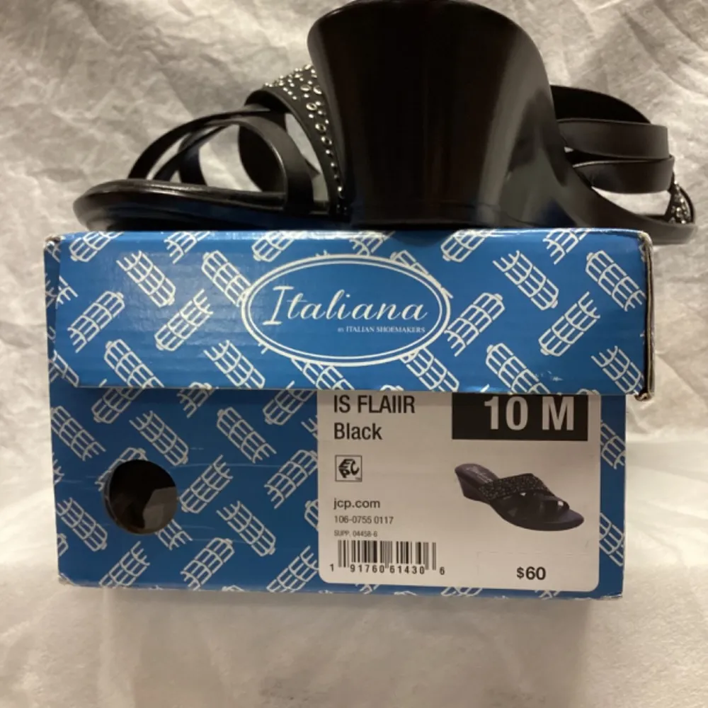 Italiana IS Flaiir Black Silver Embellished Wedge Sandals * Size 10 - Image 11