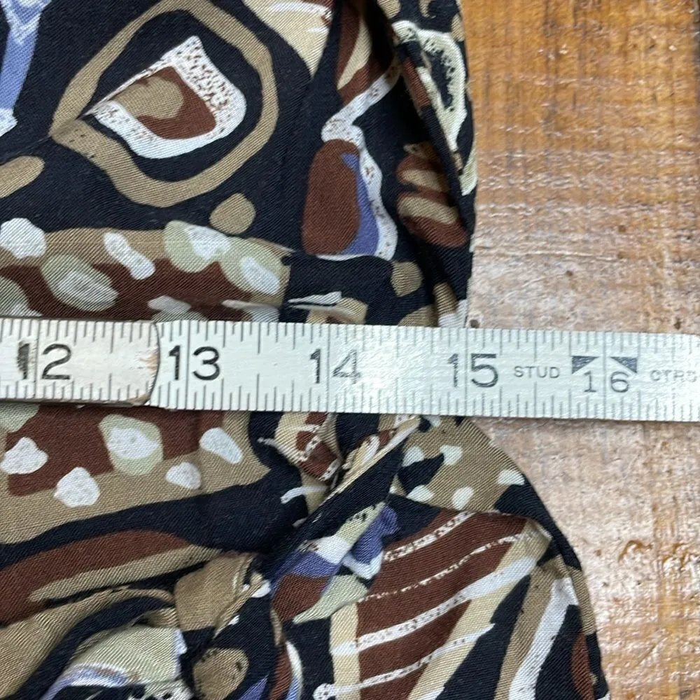 90s Vintage geometric Print Rayon Tie Front Tank Midi Dress black size 9 - Image 4