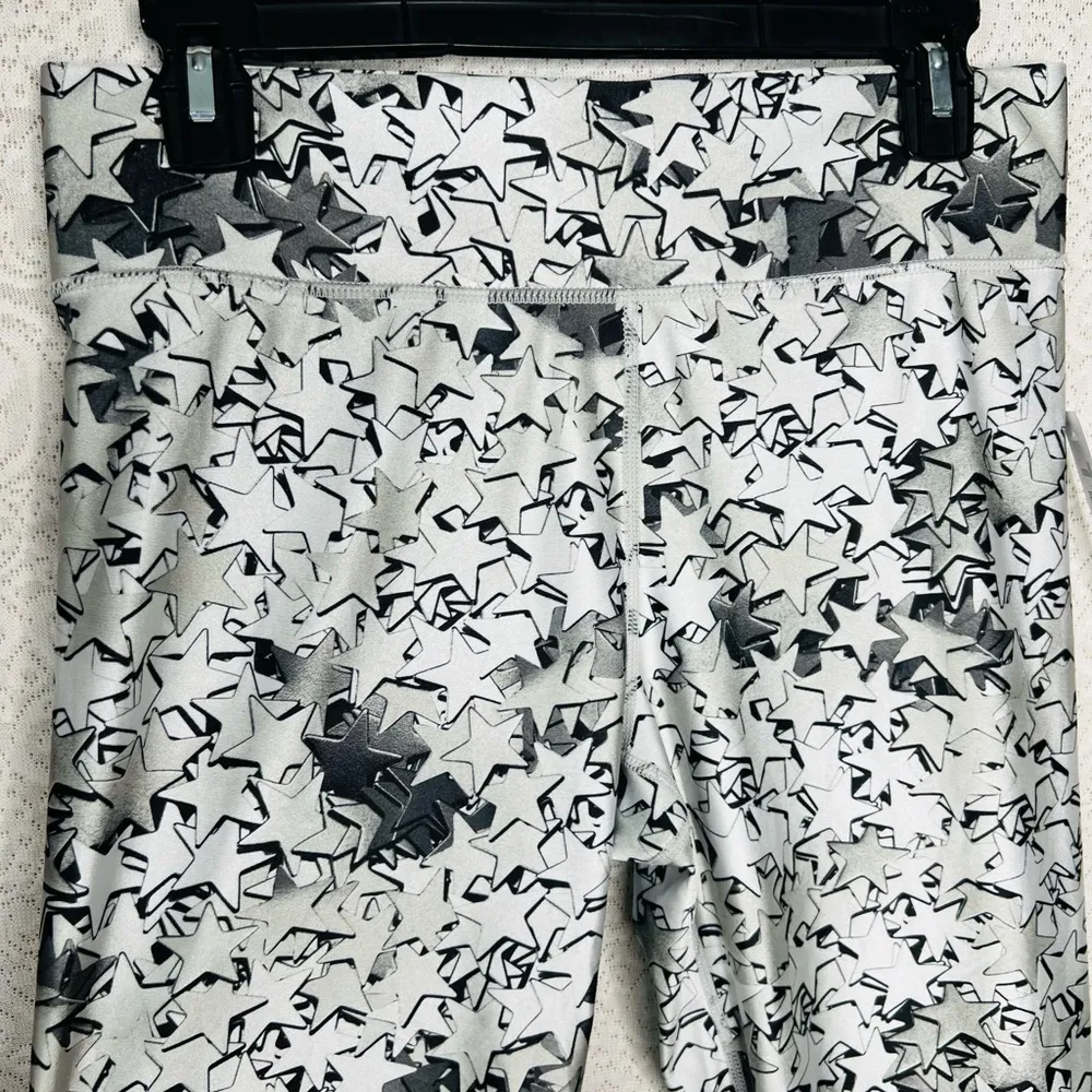 Terez High-Waist Leggings Size L Celestial Silver Star Confetti Full Length Gray - Image 4