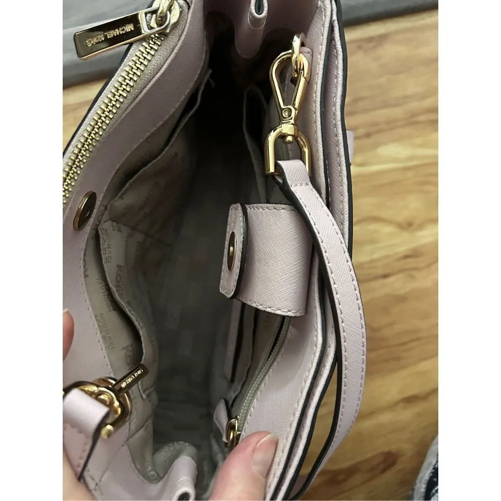 Michael Kors Saffiano Leather Kellen Studded Blossom Satchel Bag in Pink Purse - Image 3