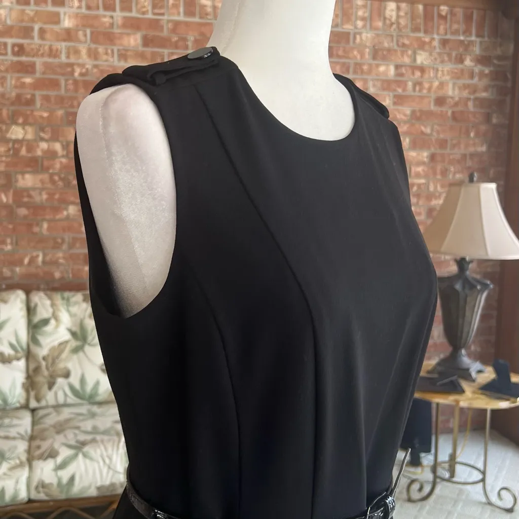 Calvin Klein Dress Color Block Knee Length Black White Sleeveless Belted 8 - Image 12