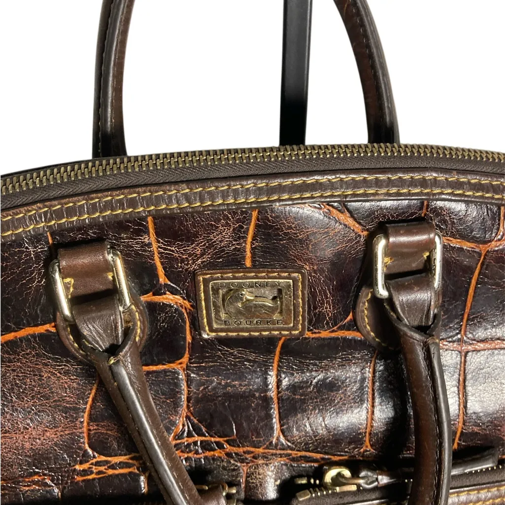 DOONEY & BOURKE CROC EMBOSSED DILLEN Brown Leather Handbag - Image 3