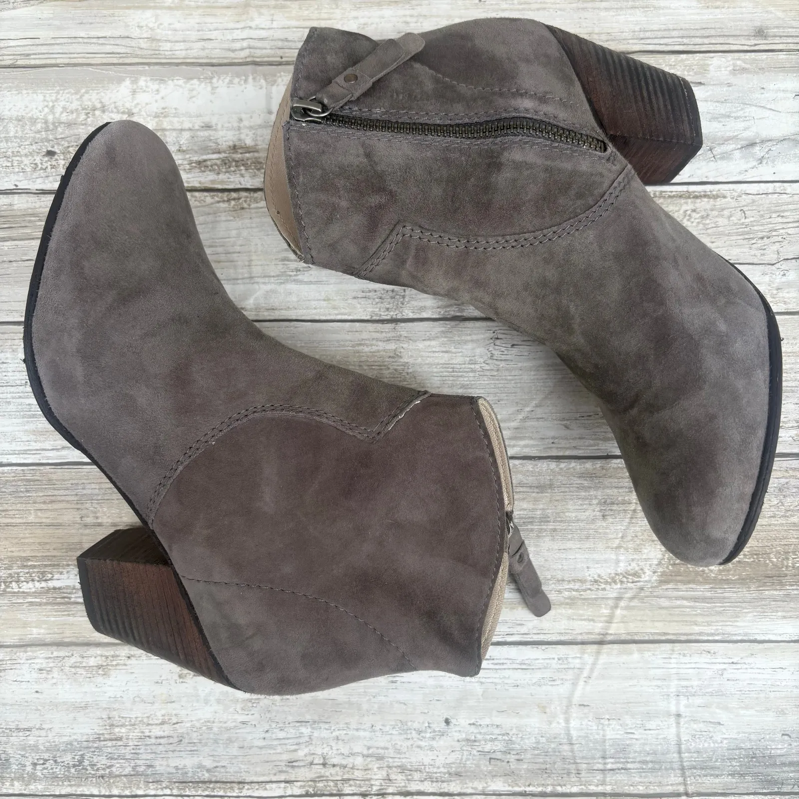 Boden Ankle Booties Sz 40/US 8.5 Gray Suede Size Zip Western Casual Boho Cowgirl - Image 6