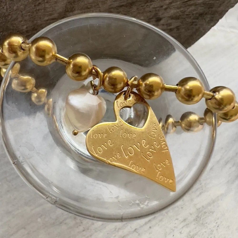 24k Gold Plated mother of pearl Bracelet Heart stainless steel womens jewelry - Image 8