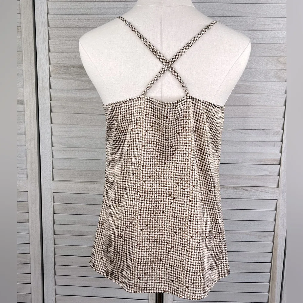 BANANA REPUBLIC Drape Neck Cami Top Brown/White Patterned-Small - Image 3