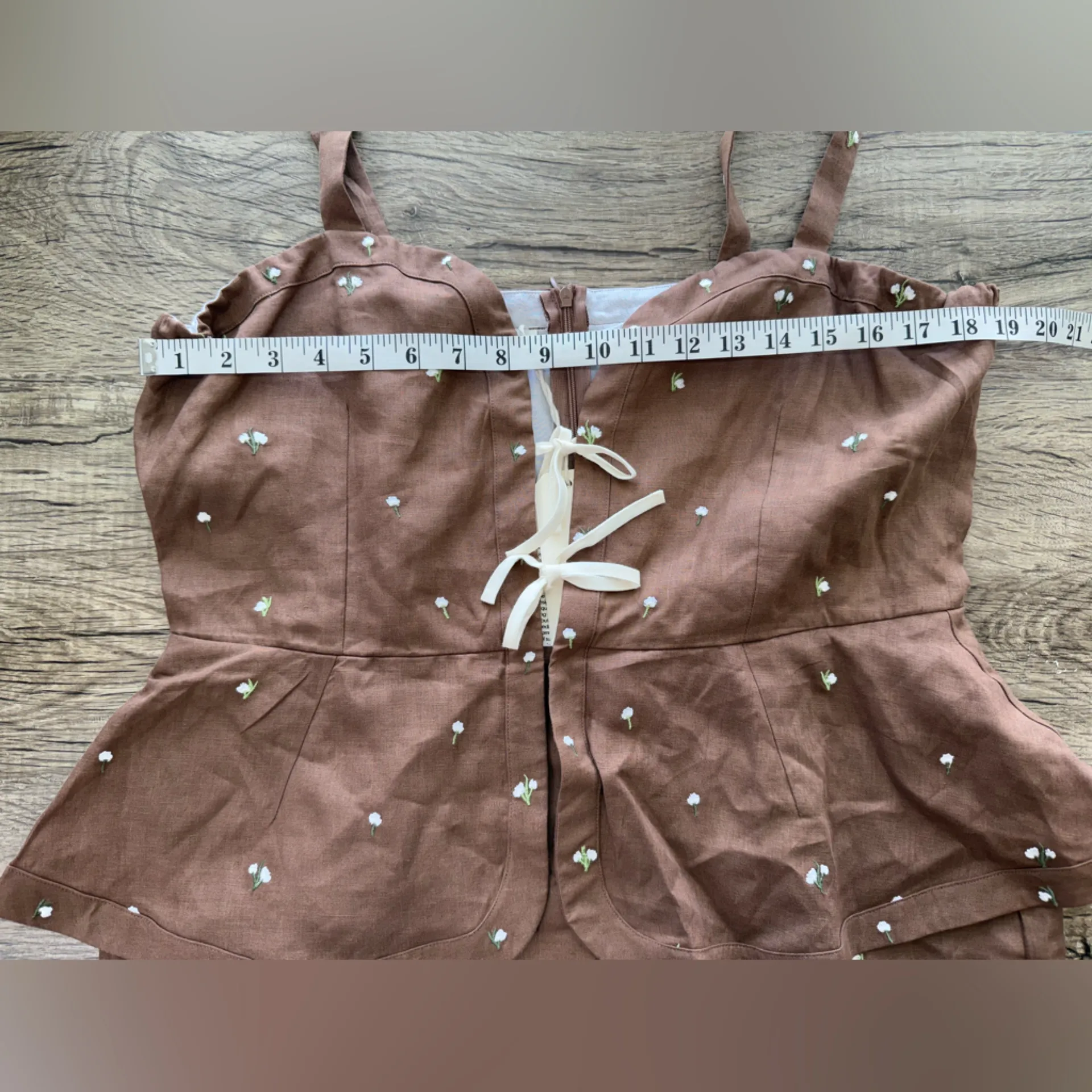 Fanm Mon Helaina Floral‎ Bow Front Sweetheart Neck Sheath Peplum Mini Dress Brown Size XL - Image 5