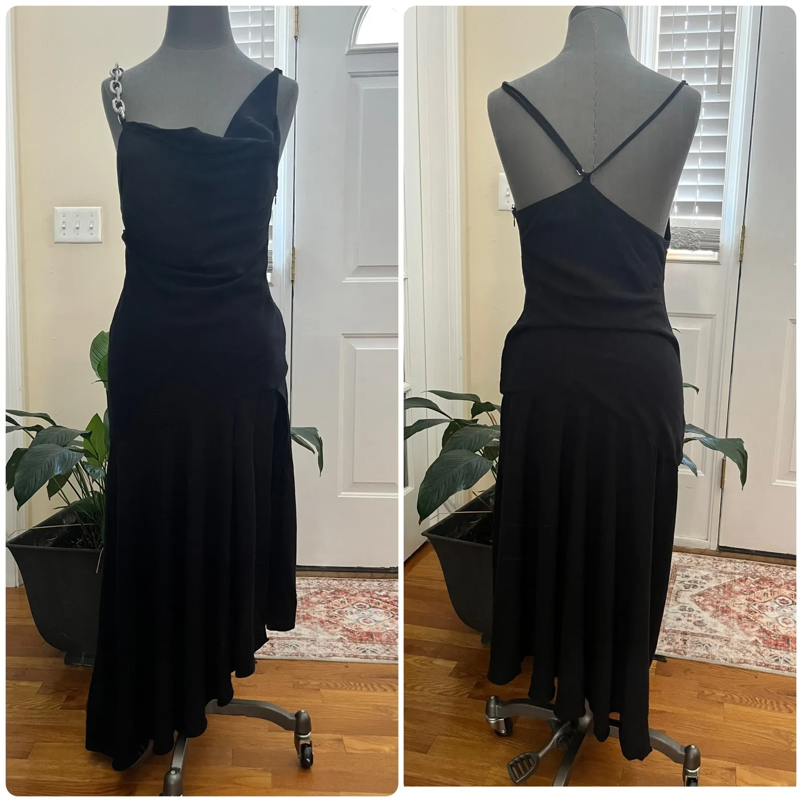 Giuseppe Di Morabito Asymmetric Hem Side High Slit Rhinestone Strap Dress 00 Black - Image 4